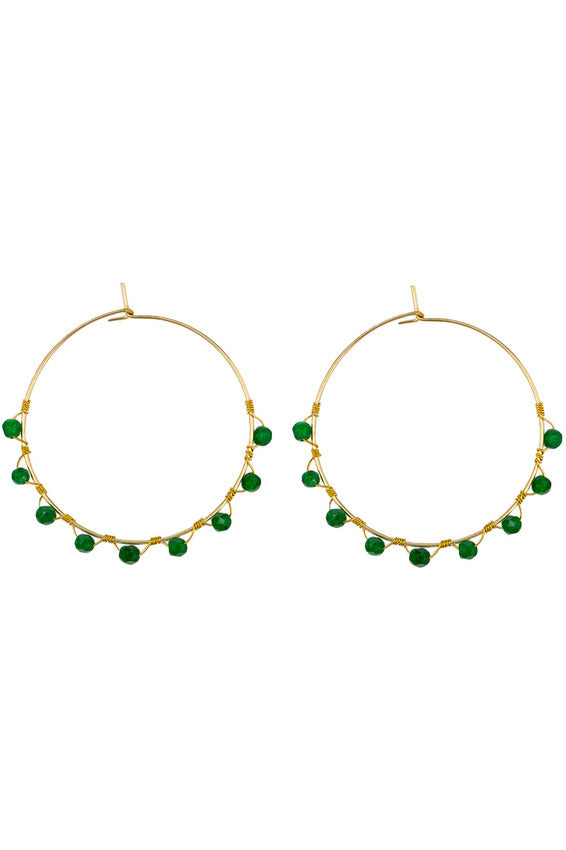 Green Stone Wired Hoops