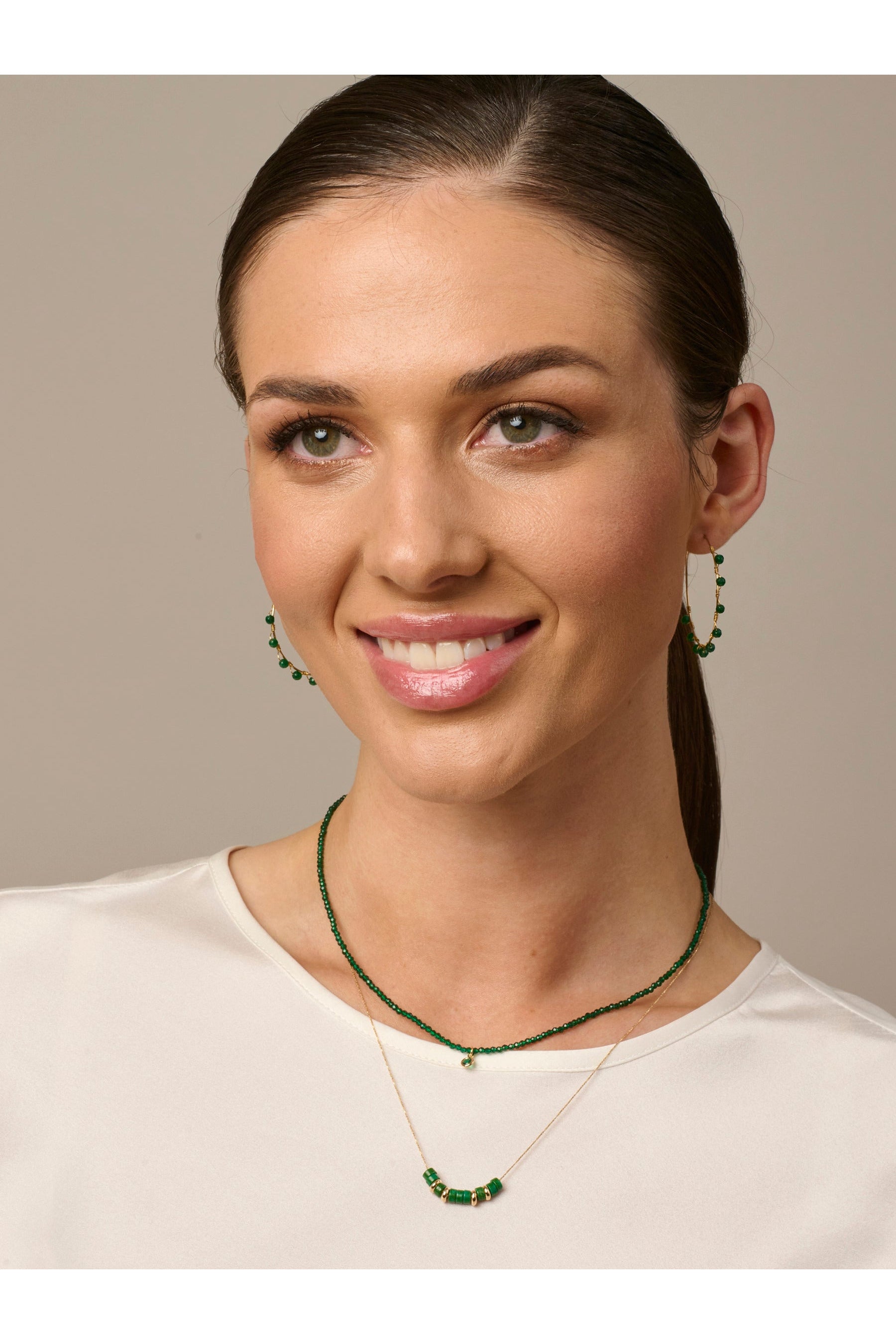 Green Stone Wired Hoops