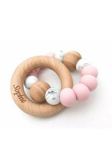 Single Rattle and Teether - Pink Marble