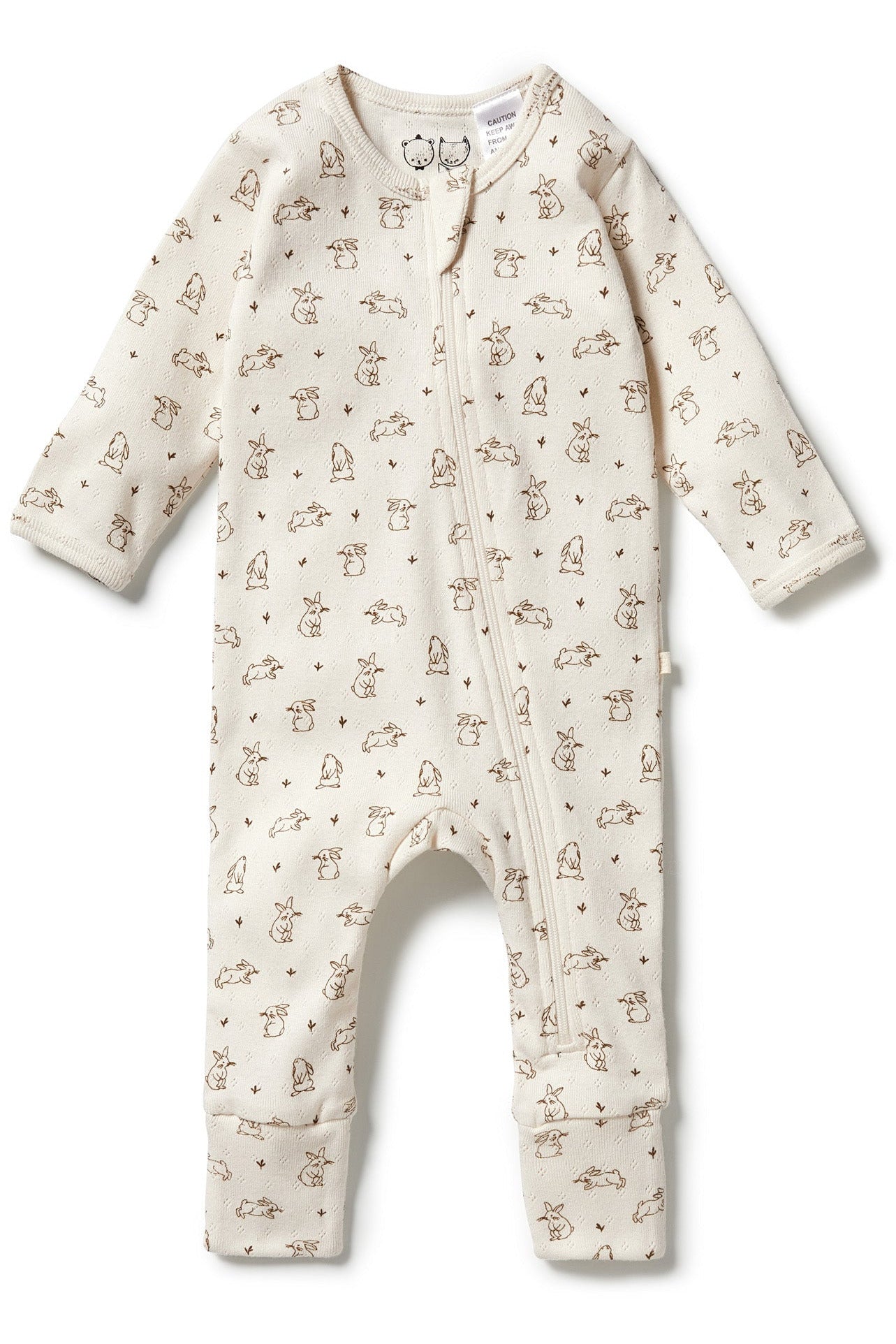 Organic Pointelle Zipsuit with Feet - Bunny Love