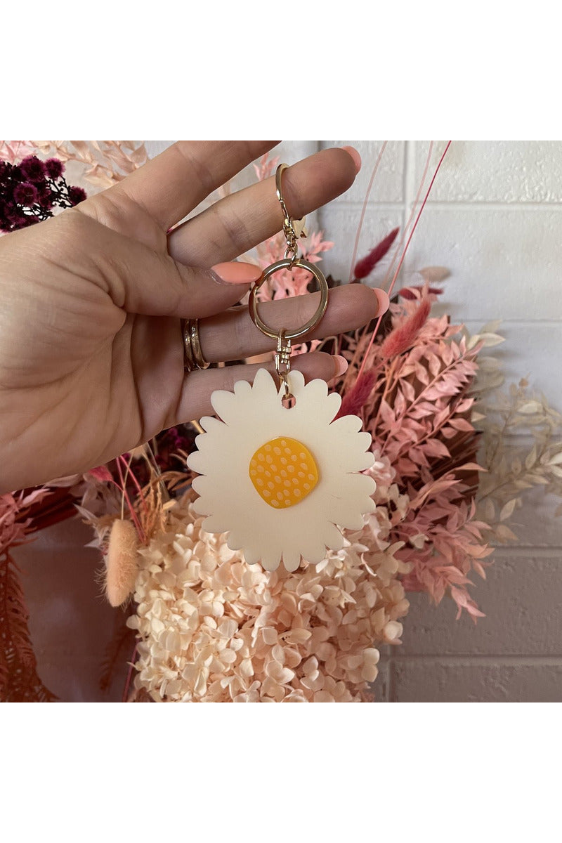 Giant Flower key ring - Sunshine Yellow with Pink